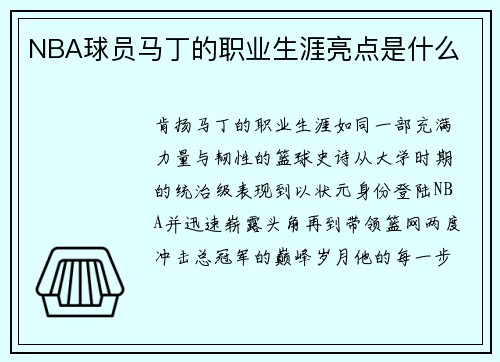 NBA球员马丁的职业生涯亮点是什么